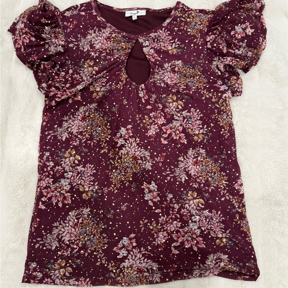Floral Puff Sleeve Top - Burgundy